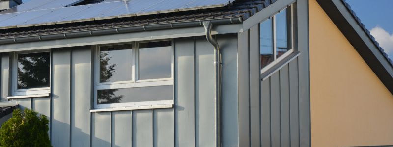 Grau-orangene Fassade von einem Haus